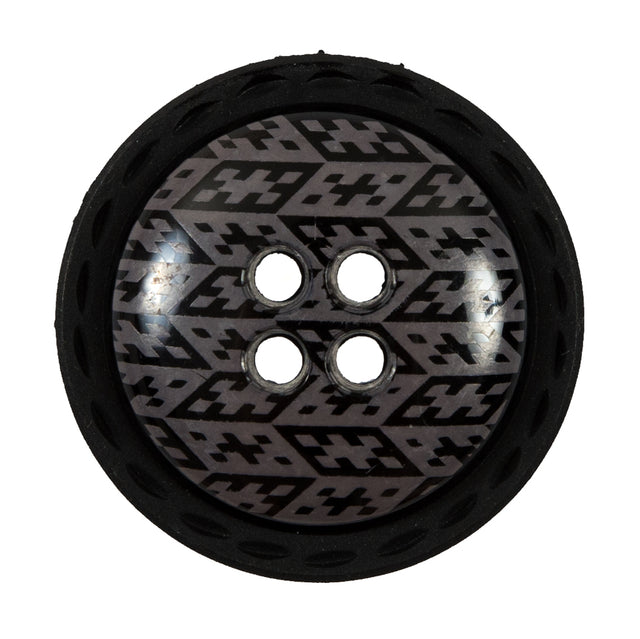 Italian Black and Elderberry Purple Geometric Domed Button - 44L/28mm