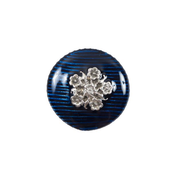 Italian Royal Blue and Silver Floral Metal Button - 32L/20mm