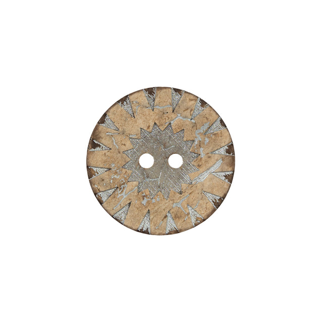Italian Beige and Silver Carved Coconut Button - 32L/20mm