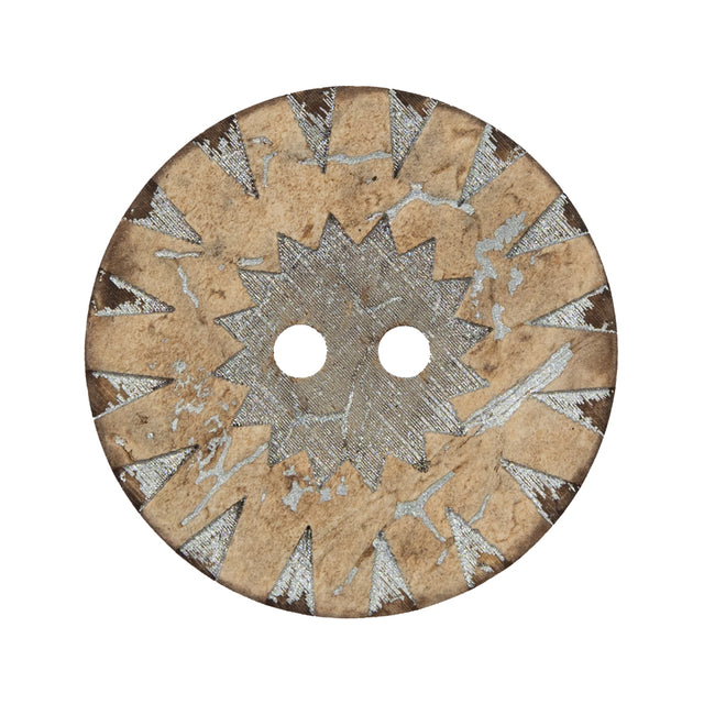 Italian Beige and Silver Carved Coconut Button - 48L/30mm