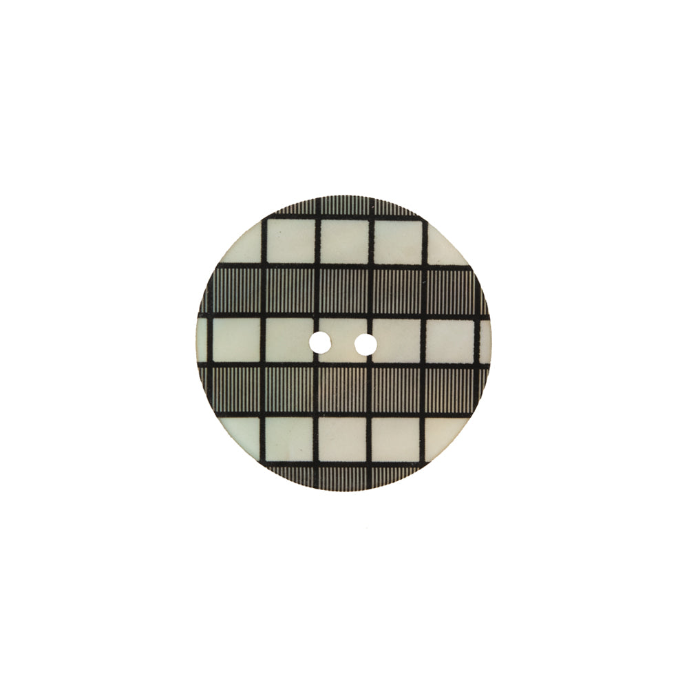 Italian Black and White Checkered Mother Of Pearl Button - 28L/18mm