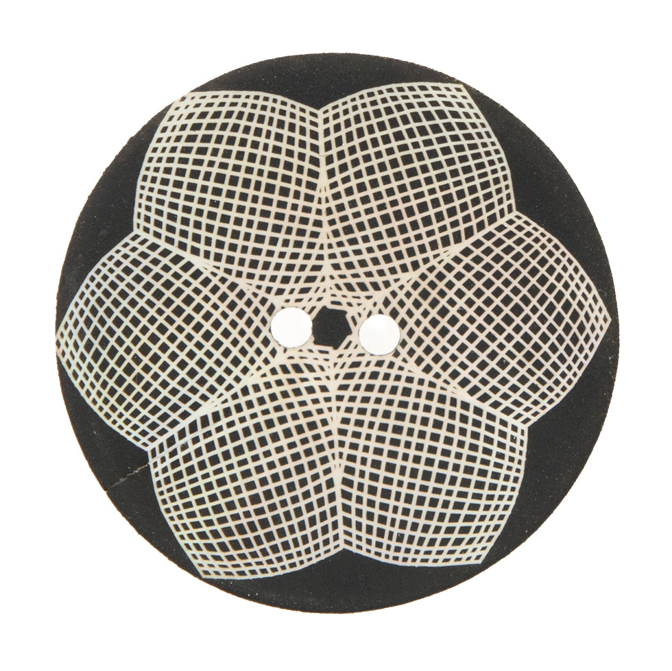 Italian Black and White Floral Printed Mother Of Pearl Button - 54L/34mm