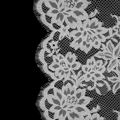 White Floral Fancy Corded Lace with Scalloped Eyelash Edges
