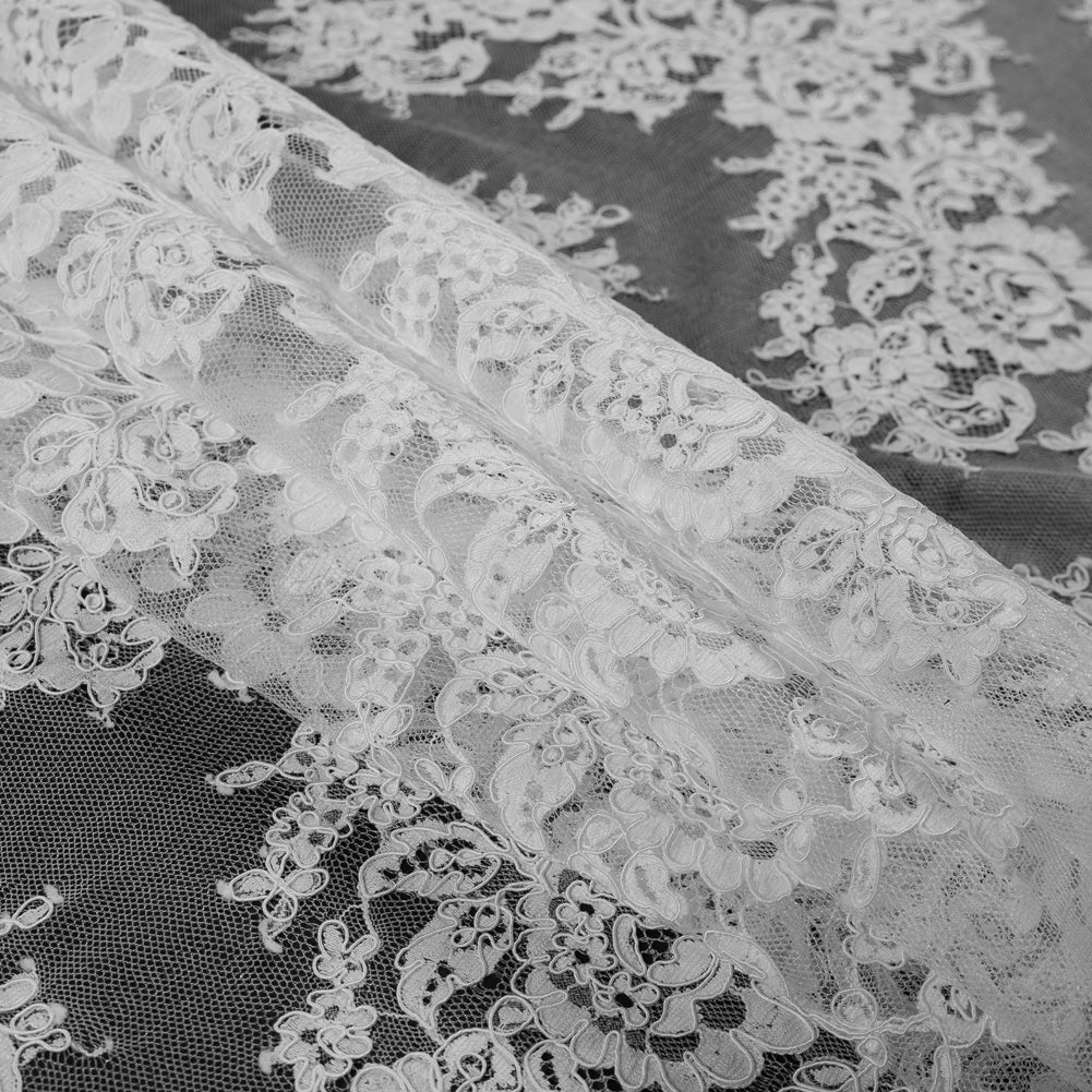 Off-White Floral Fancy Corded Lace with Scalloped Eyelash Edges - Detail