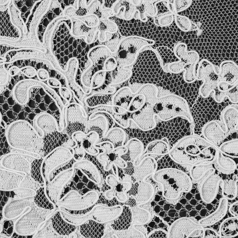 Off-White Floral Fancy Corded Lace with Scalloped Eyelash Edges - Full