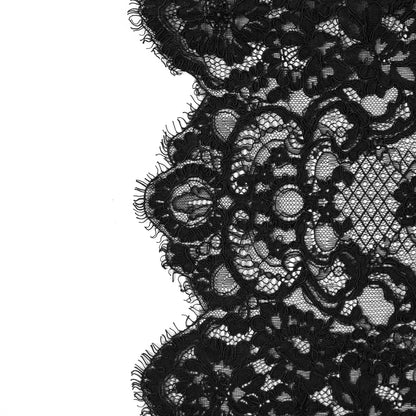 Black Floral Fancy Corded Lace with Scalloped Eyelash Edges