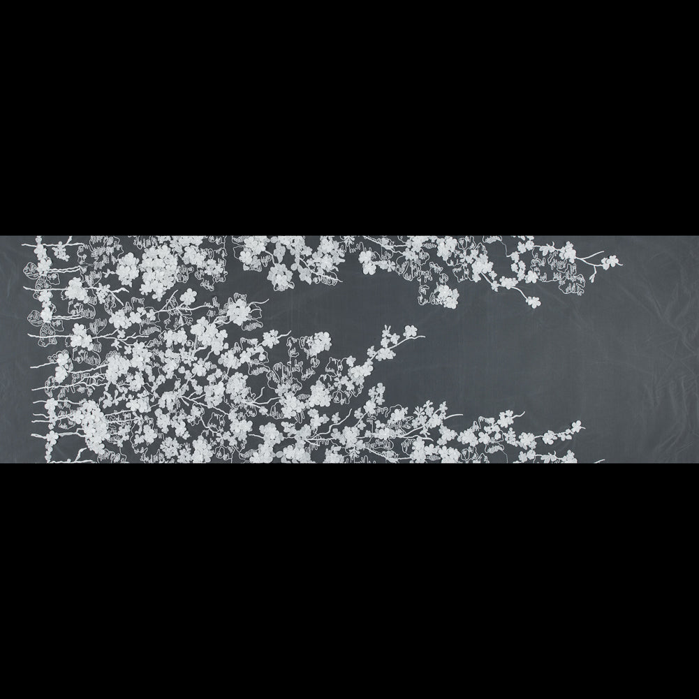 Off-White 3D Floral Embroidered Lace on a Stretch Netting - Folded