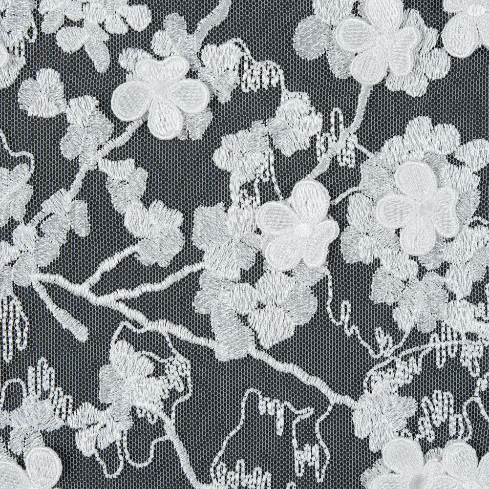 Off-White 3D Floral Embroidered Lace on a Stretch Netting - Full