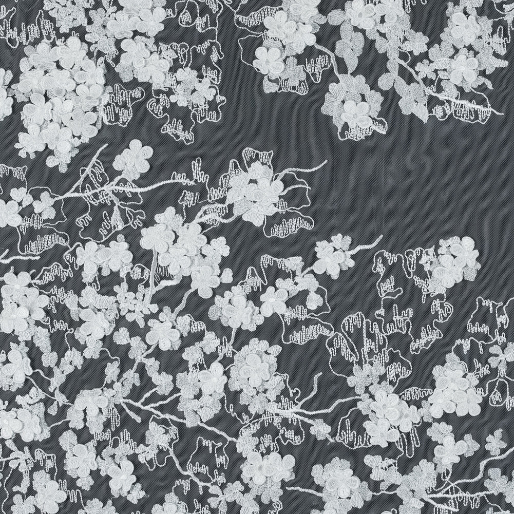 Off-White 3D Floral Embroidered Lace on a Stretch Netting