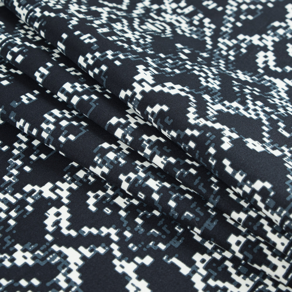 Black and Winter White Abstract Printed Stretch Cotton Sateen Detail