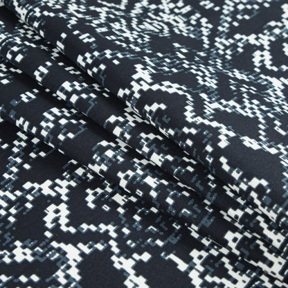 Black and Winter White Abstract Printed Stretch Cotton Sateen Detail
