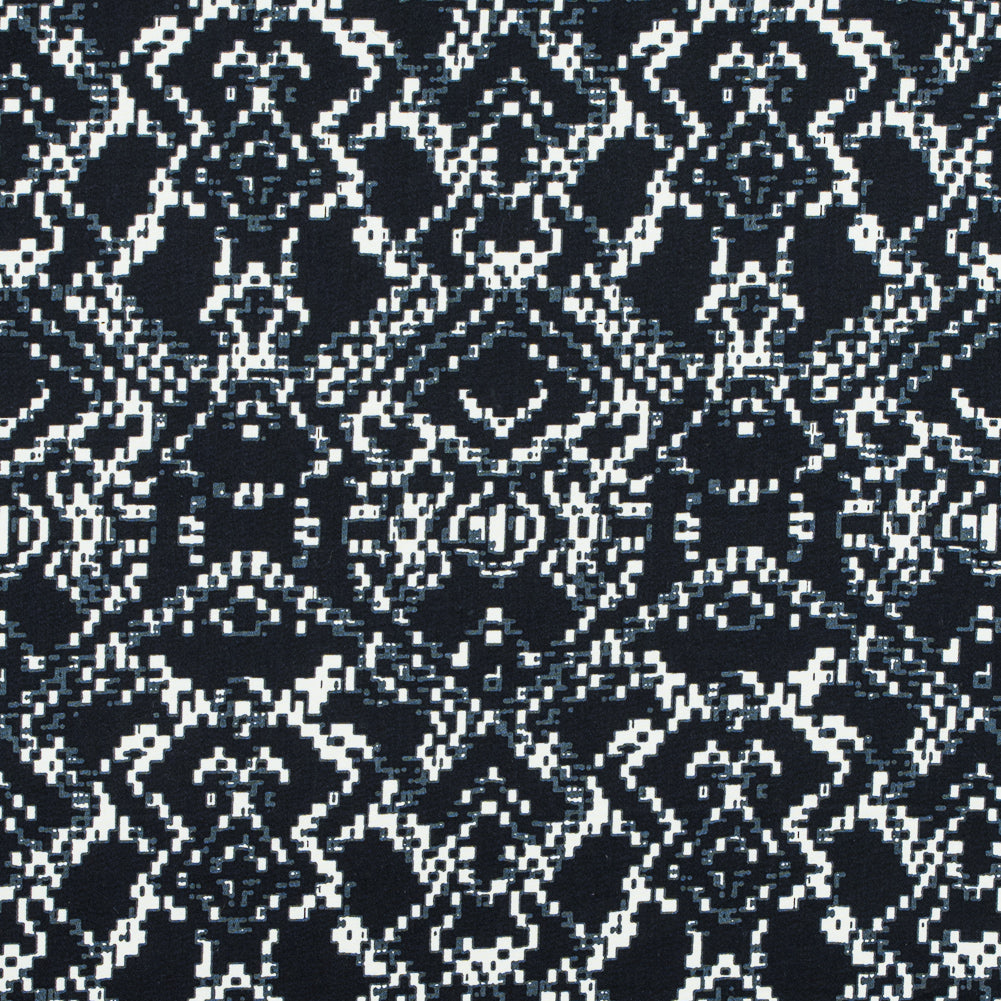 Black and Winter White Abstract Printed Stretch Cotton Sateen