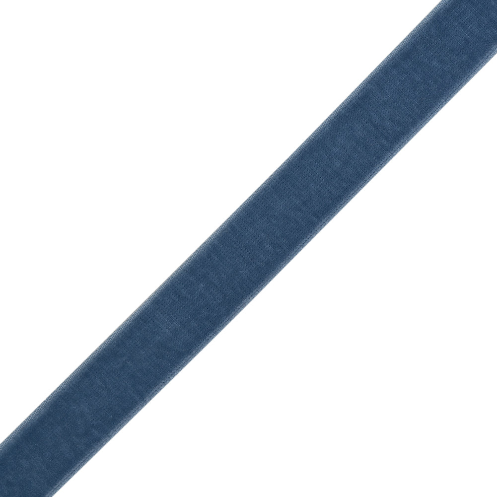 Stretch Velvet Ribbon Trim Made in Italy - 0.625" - Country Blue - Gislaine Collection - Folded