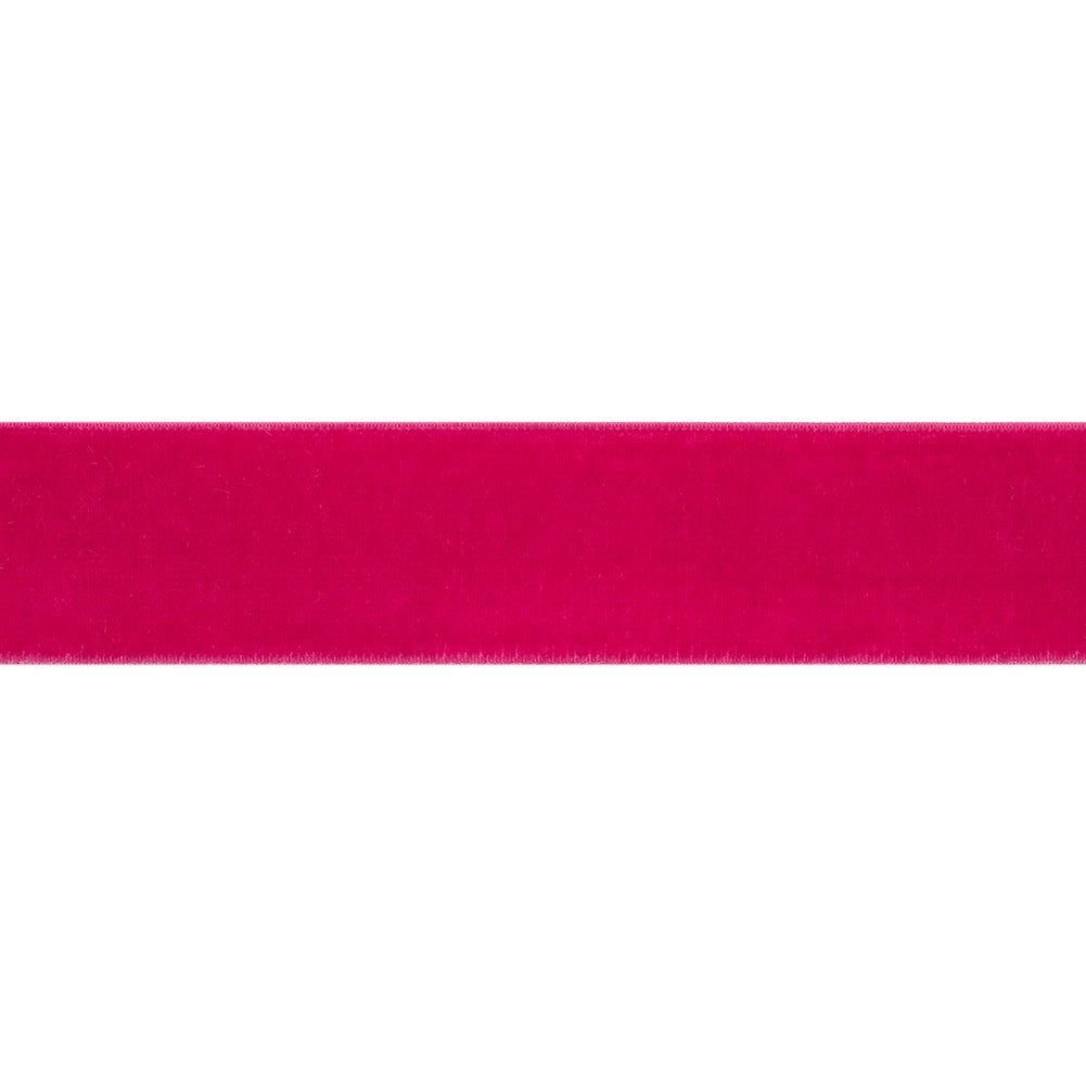 Stretch Velvet Ribbon Trim Made in Italy - 0.875" - Fuchsia - Gislaine Collection - Folded