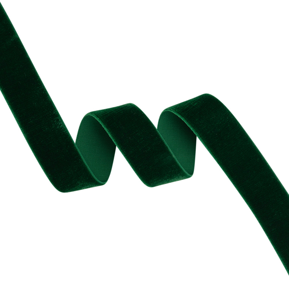 Stretch Velvet Ribbon Trim Made in Italy - 0.875" - Emerald Green - Gislaine Collection