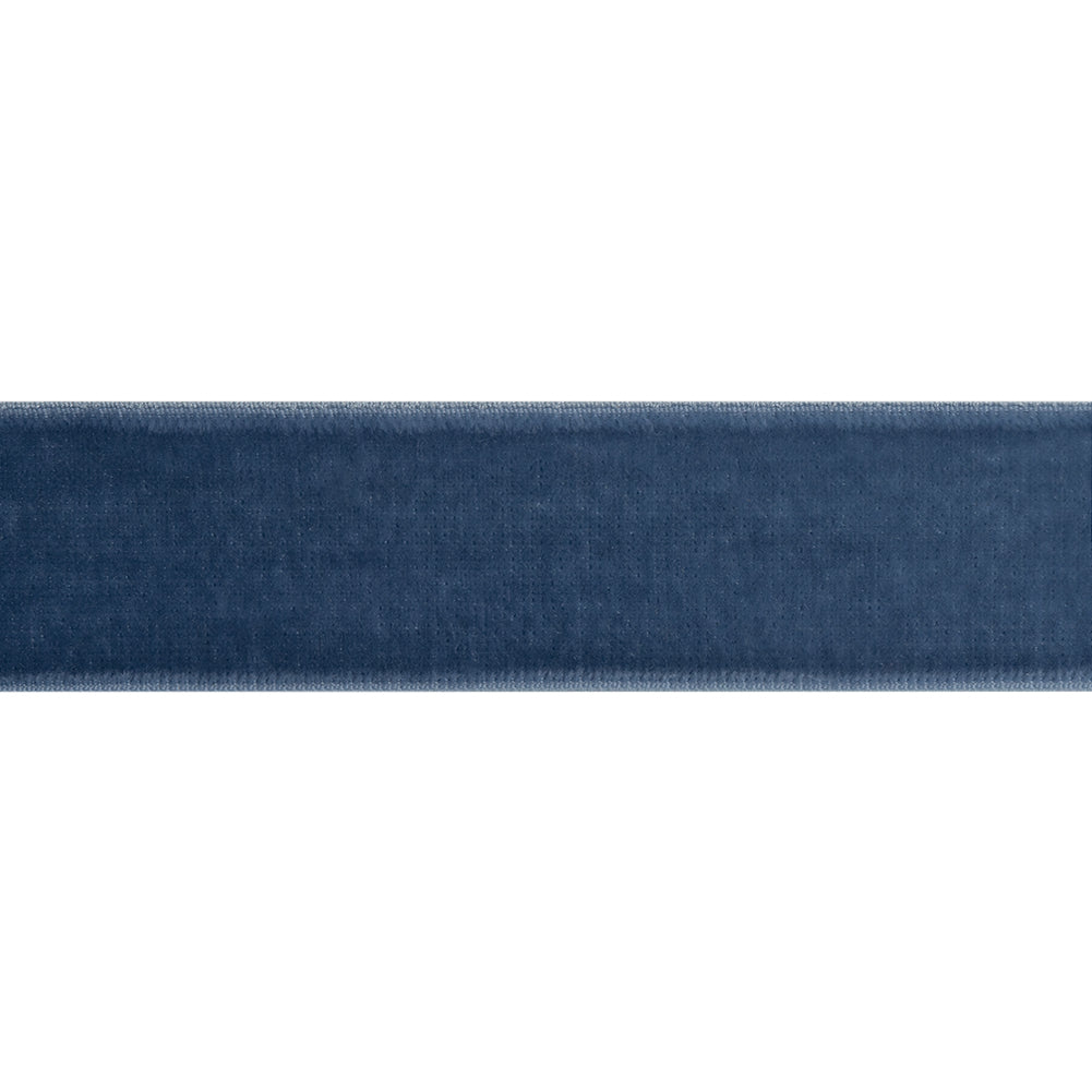 Stretch Velvet Ribbon Trim Made in Italy - 0.875" - Country Blue - Gislaine Collection - Folded