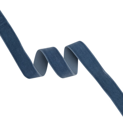 Stretch Velvet Ribbon Trim Made in Italy - 0.875" - Country Blue - Gislaine Collection