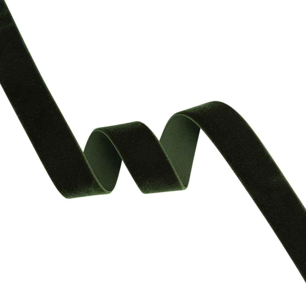 Stretch Velvet Ribbon Trim Made in Italy - 0.875" - Forest Green - Gislaine Collection