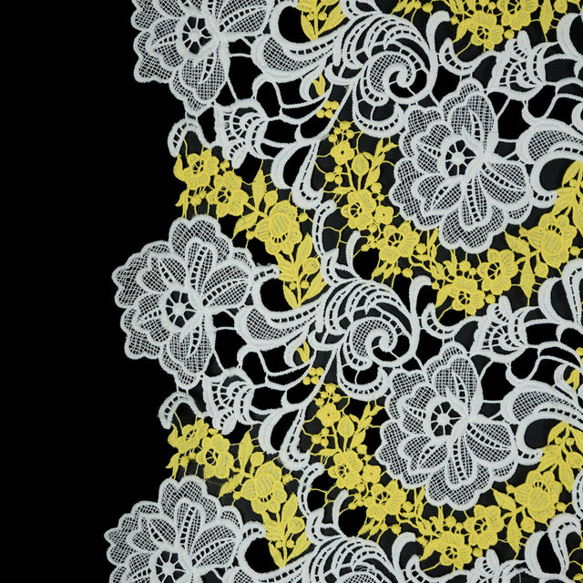Embroidered Guipure Lace - White and Yellow Floral