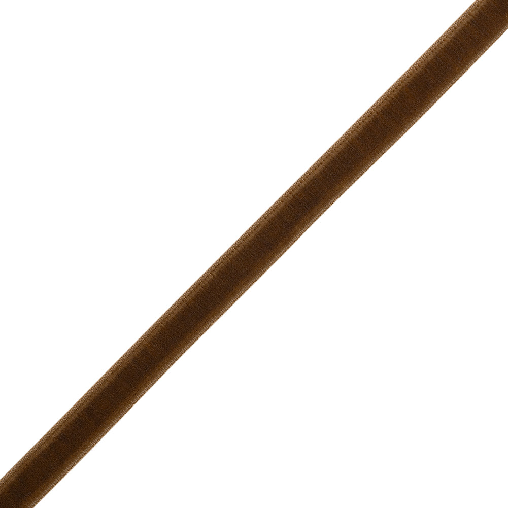 Stretch Velvet Ribbon Trim Made in Italy - 0.25" - Brown - Gislaine Collection - Folded