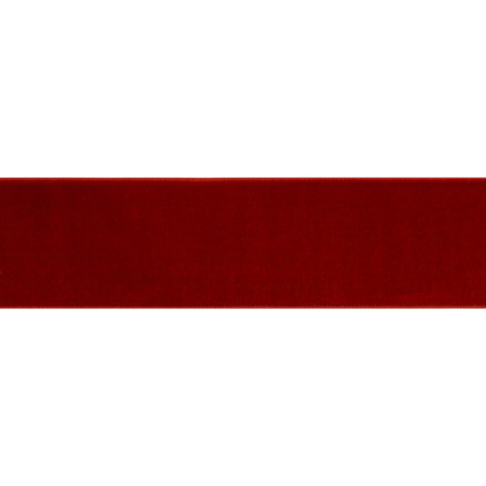 Stretch Velvet Ribbon Trim Made in Italy - 1.5" - Deep Red - Gislaine Collection - Folded