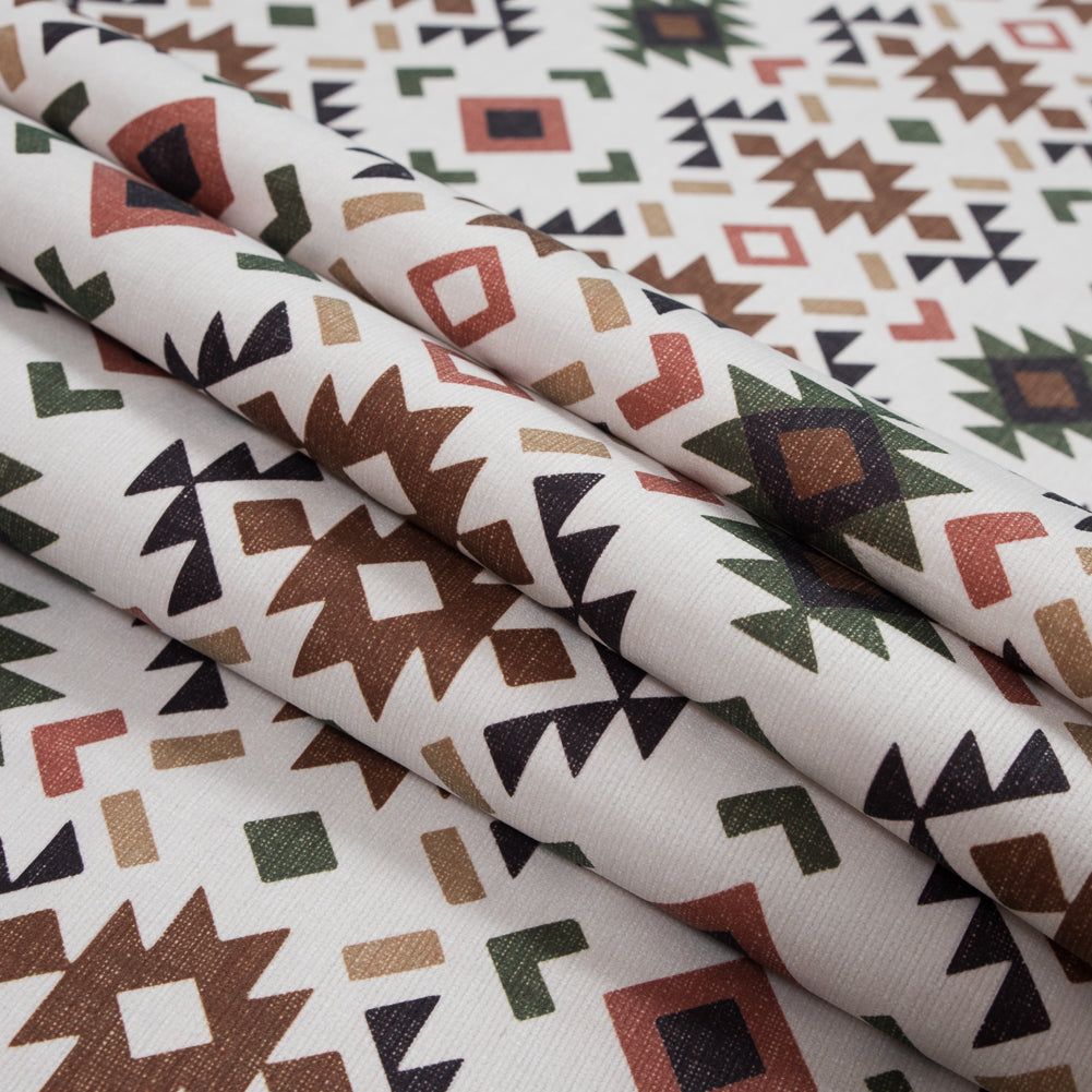 Brown and Green Geometric Printed Brushed Canvas Folded