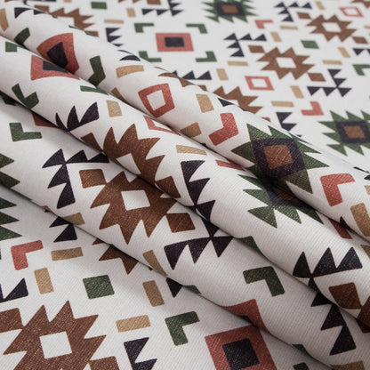 Brown and Green Geometric Printed Brushed Canvas Folded