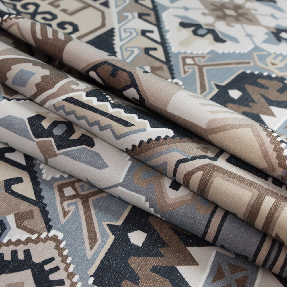 Beige and Gray Aztec Printed Brushed Canvas Folded