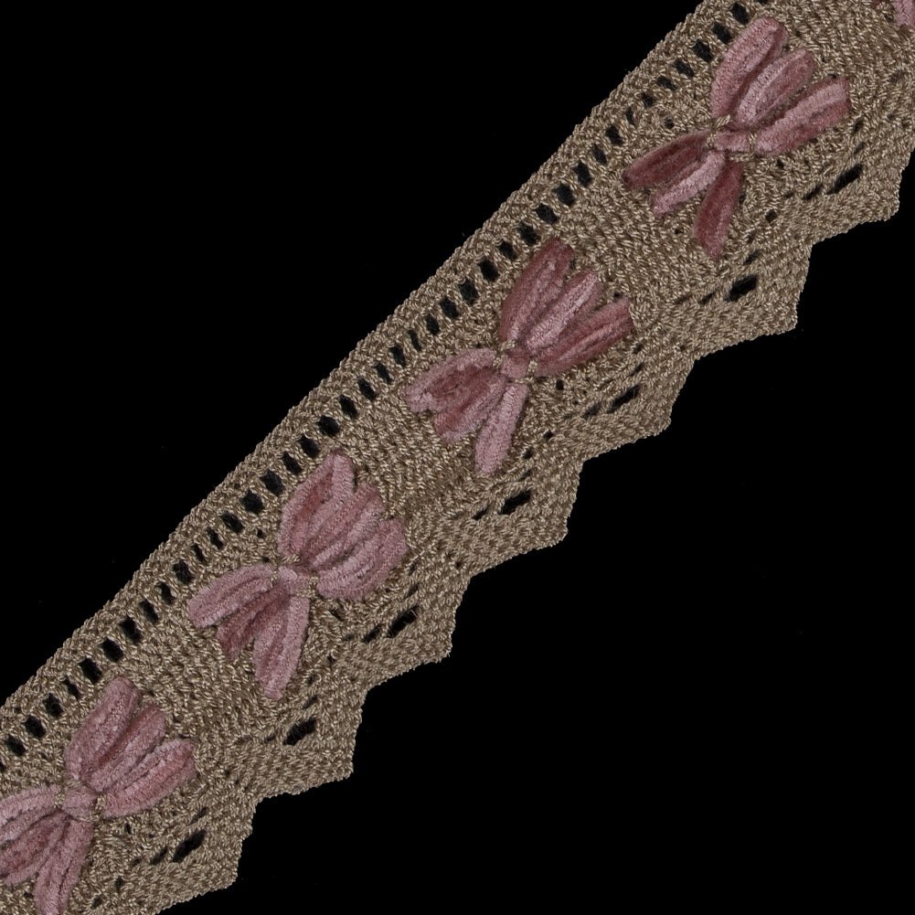 Beige and Pink Crochet Chenille Trim - 1.5 - Detail