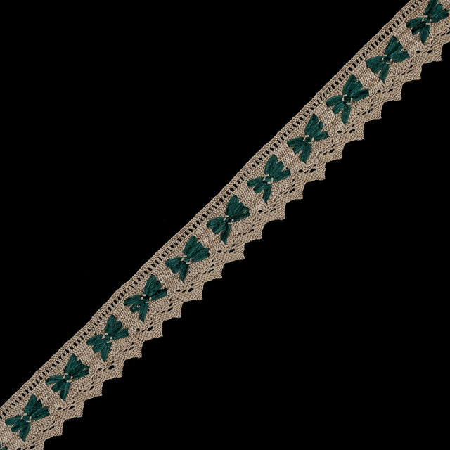 Beige Crochet Trim with Green Chenille Inserts - 1.5