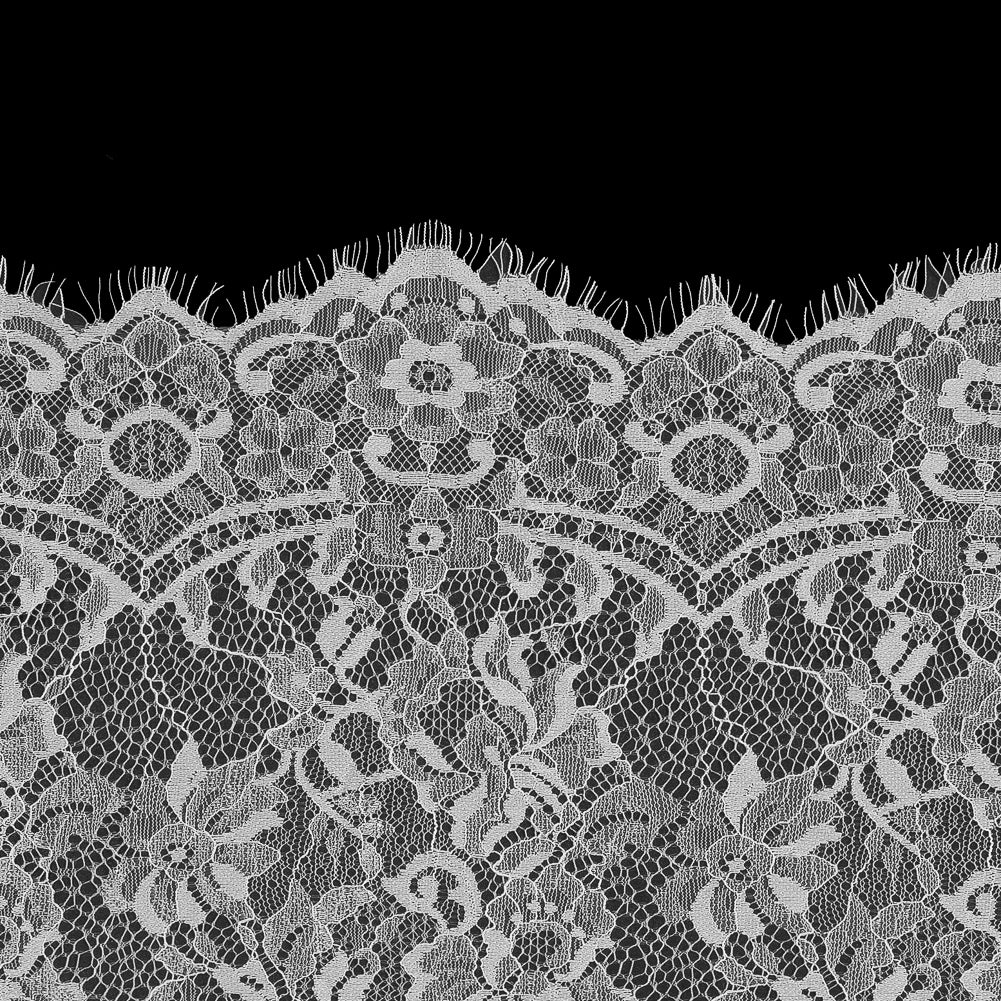 White Wide Floral Lace with Eyelash Edges - Detail