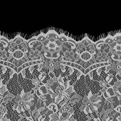 White Wide Floral Lace with Eyelash Edges - Detail
