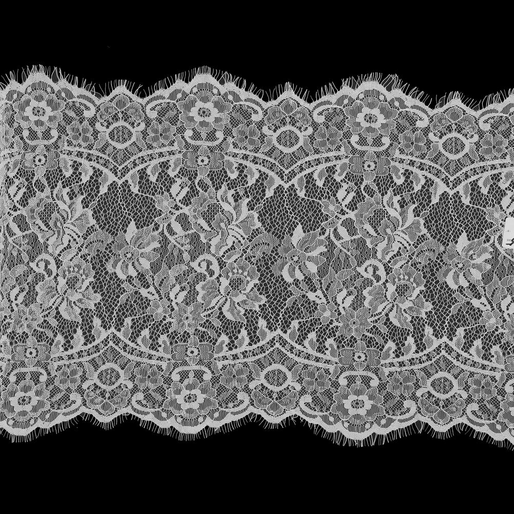 White Wide Floral Lace with Eyelash Edges