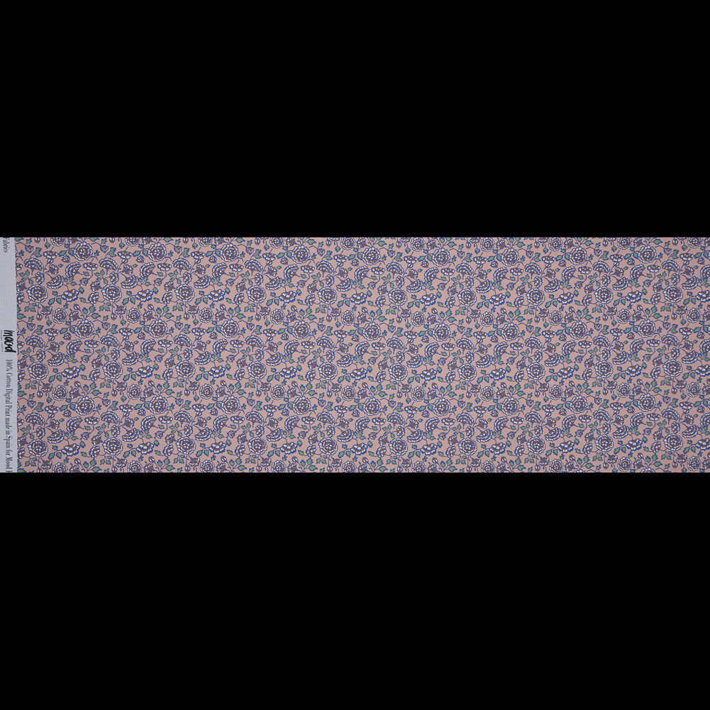 European Beige and Dusted Peri Floral Cotton Poplin - Full