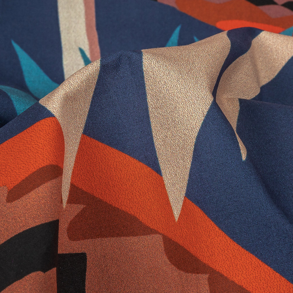 European Navy and Sun Baked Red Flamingo Printed Cotton Poplin - Detail