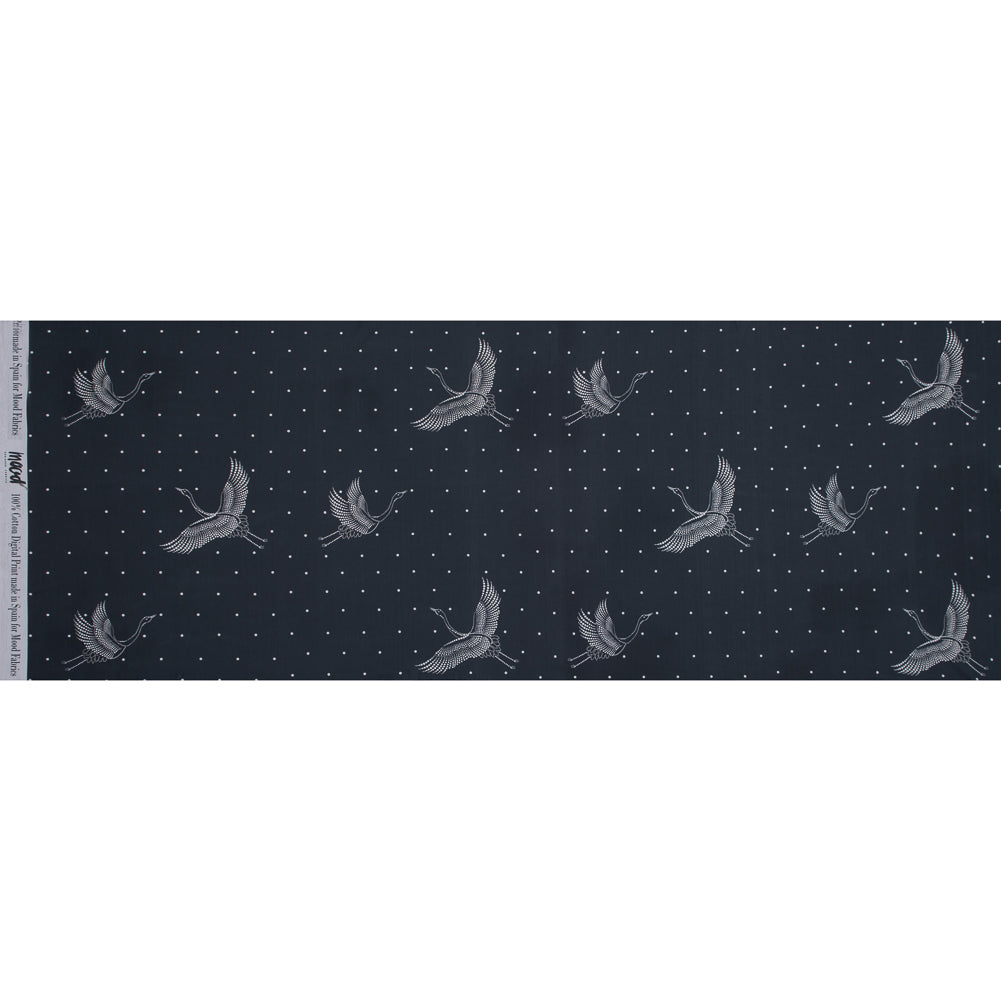 European Black and White Constellation Cranes Cotton Poplin Folded