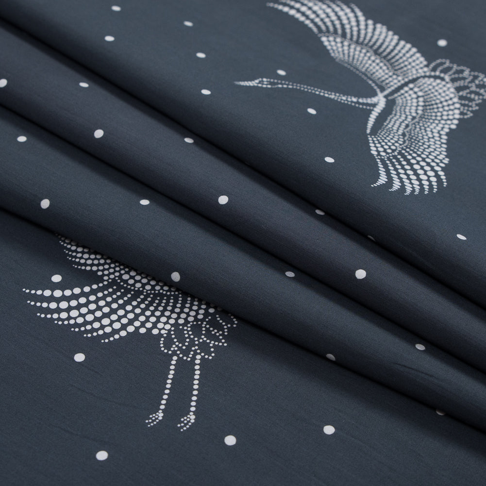 European Black and White Constellation Cranes Cotton Poplin Detail