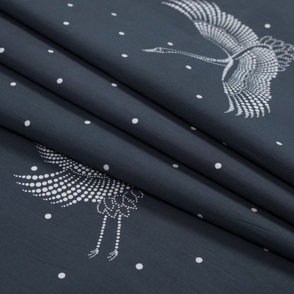 European Black and White Constellation Cranes Cotton Poplin Detail