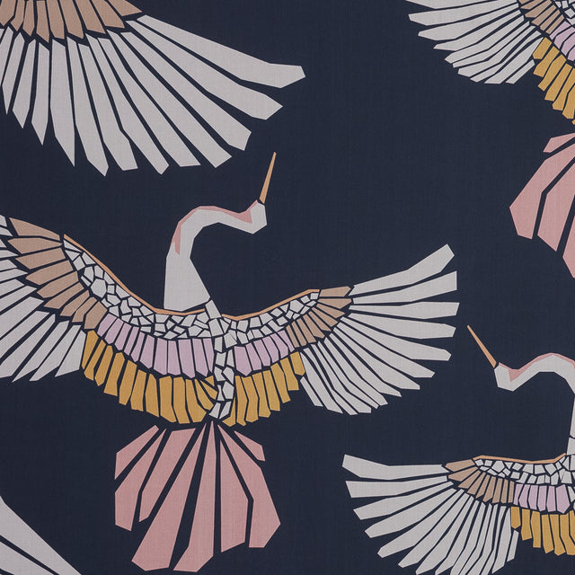 European Navy and Pink Geometric Crane Cotton Poplin
