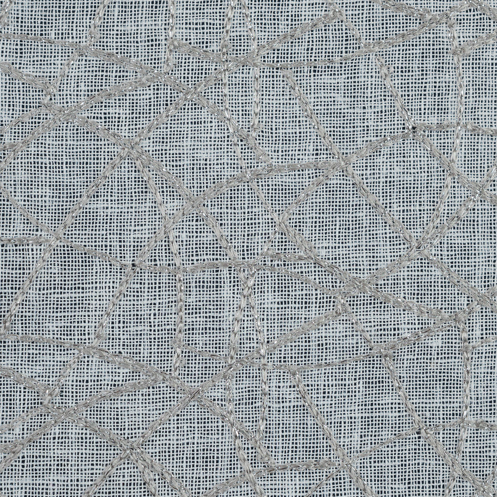 Gray and Metallic Silver Embroidered Drapery Sheer - Detail