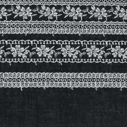 Black and White Striped Floral Embroidered Trim - 6 - Detail