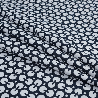 Navy and White Geometric Combed Cotton Sateen Detail