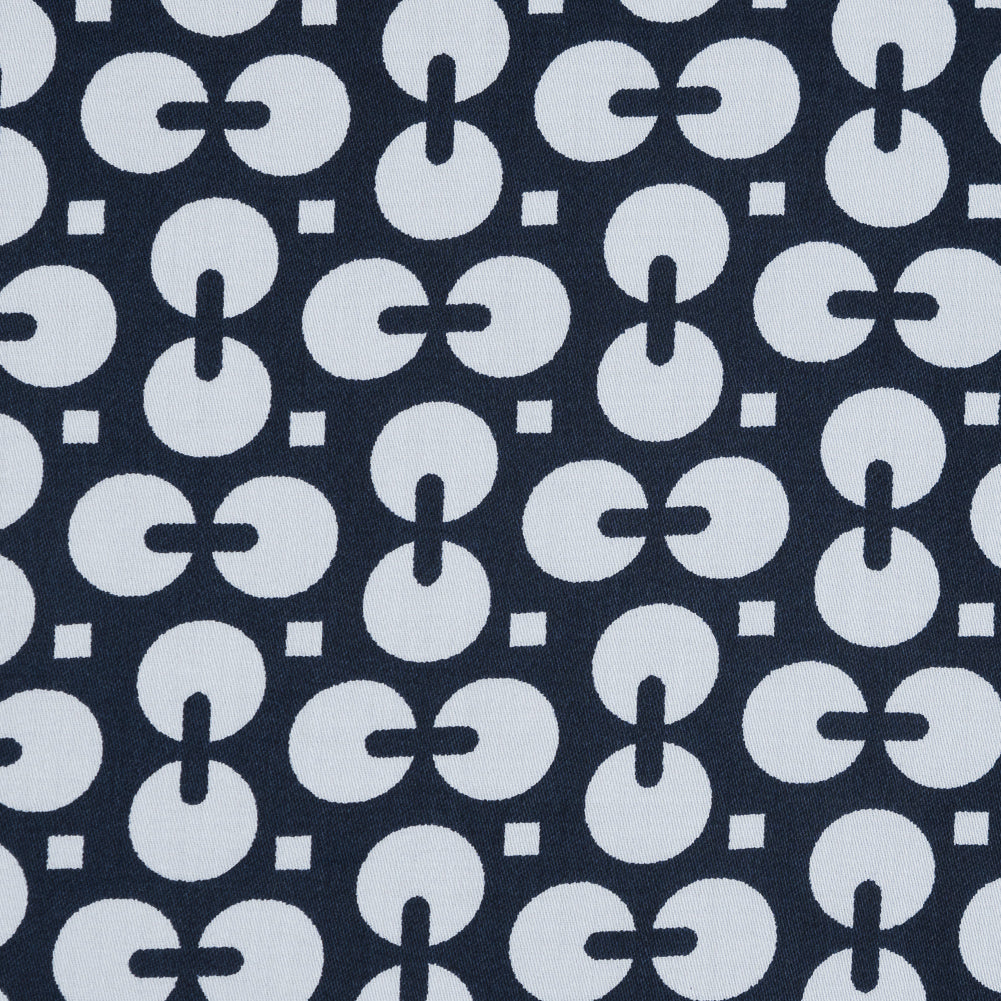 Navy and White Geometric Combed Cotton Sateen Full