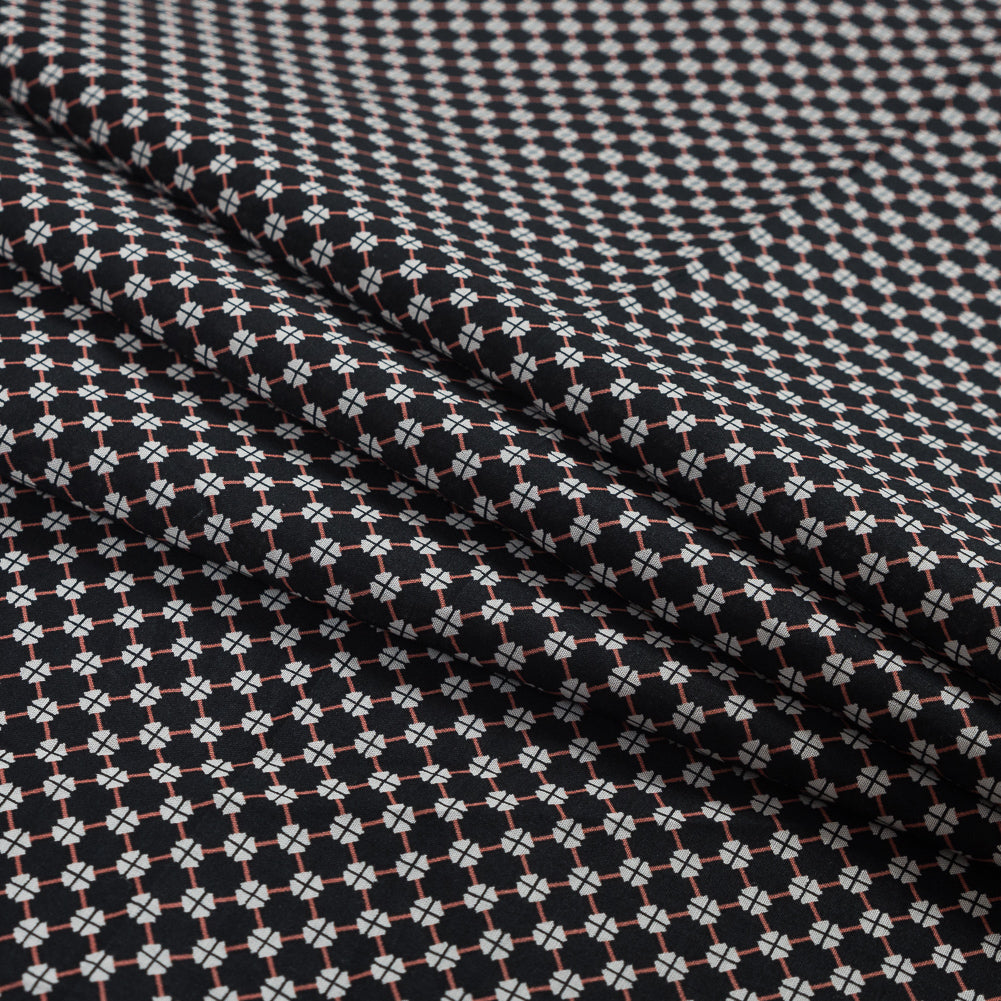 Black and Orange Geometric Printed Cotton Voile - Detail