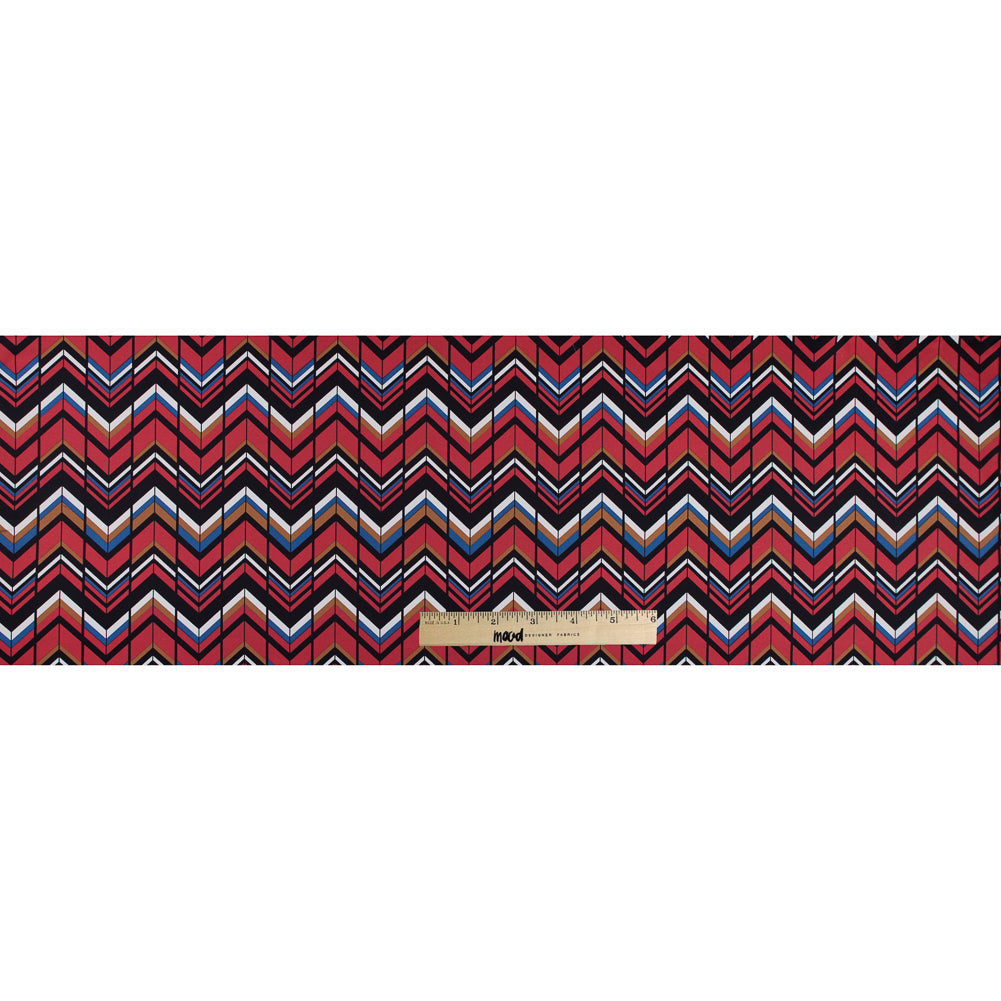 Red, Brown and Blue Chevron Stretch Cotton Sateen Folded