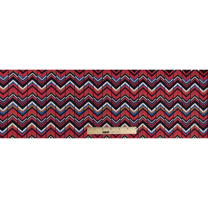 Red, Brown and Blue Chevron Stretch Cotton Sateen Folded