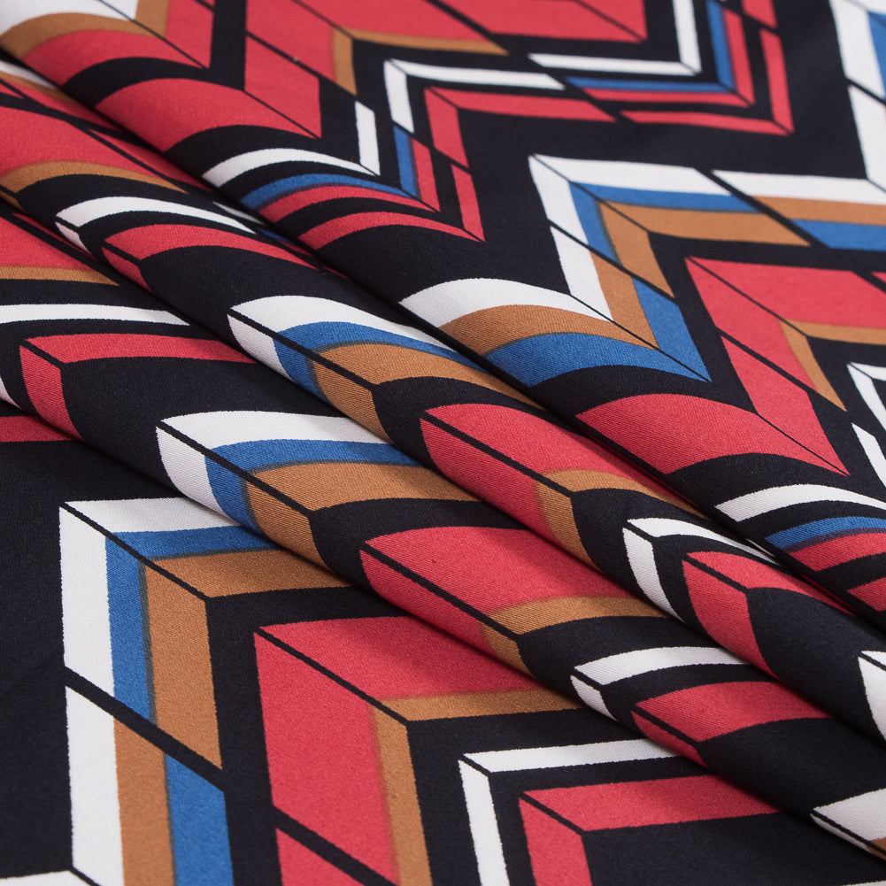 Red, Brown and Blue Chevron Stretch Cotton Sateen Detail
