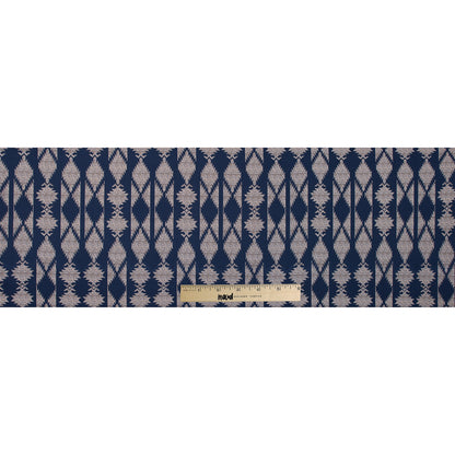 Blue and Beige Geometric Stretch Cotton Twill - Folded