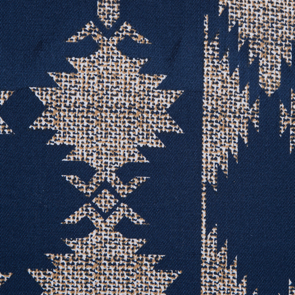 Blue and Beige Geometric Stretch Cotton Twill - Full