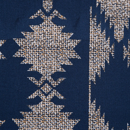 Blue and Beige Geometric Stretch Cotton Twill - Full